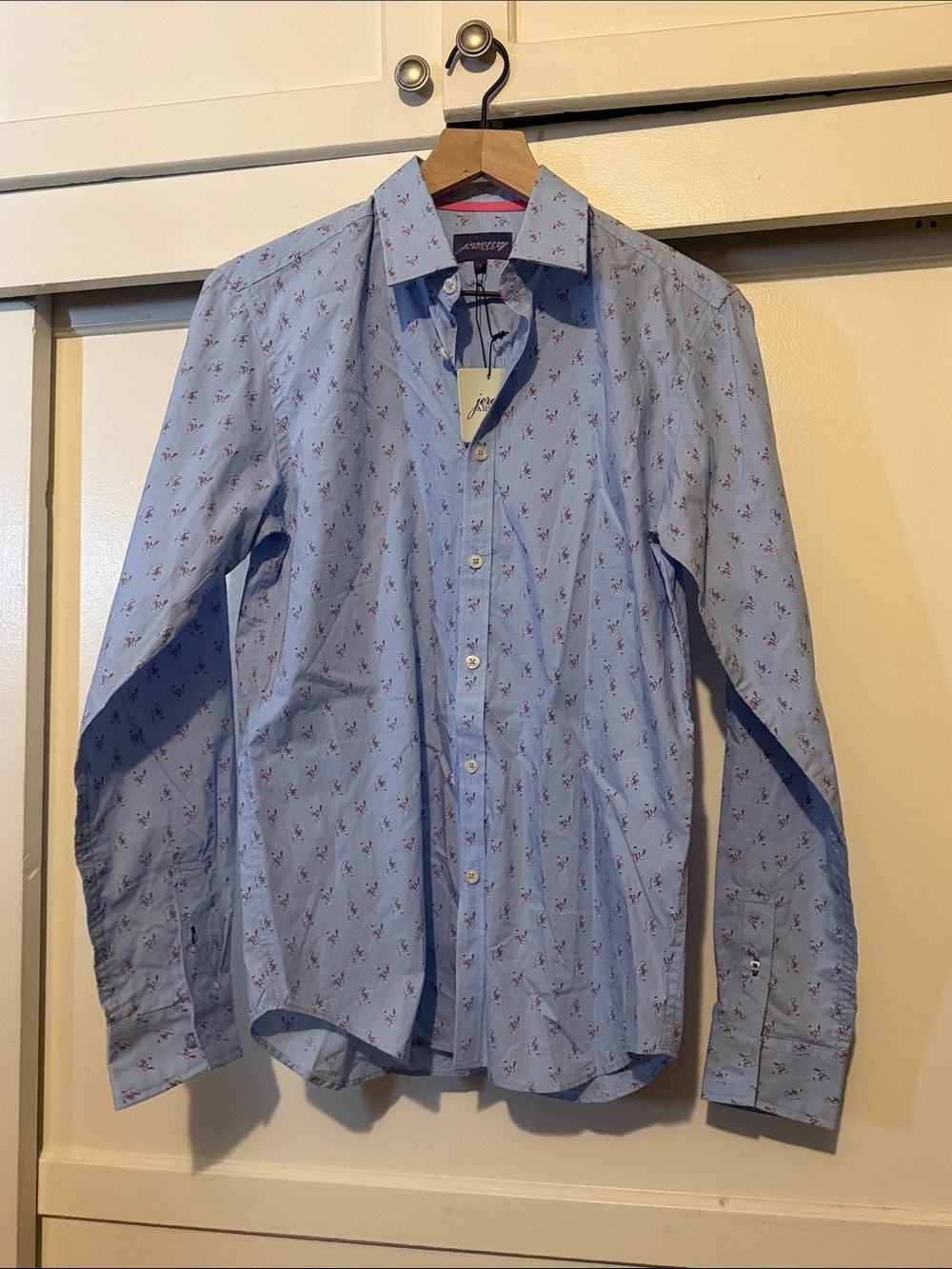 Men's Light Blue Printed Button-Down Shirt - Picture 1 of 10